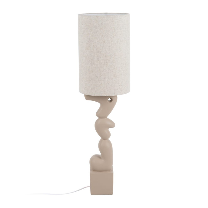 Lampadarul din rășină crem cu picior sculptural organic – abajur cilindric din in [2]