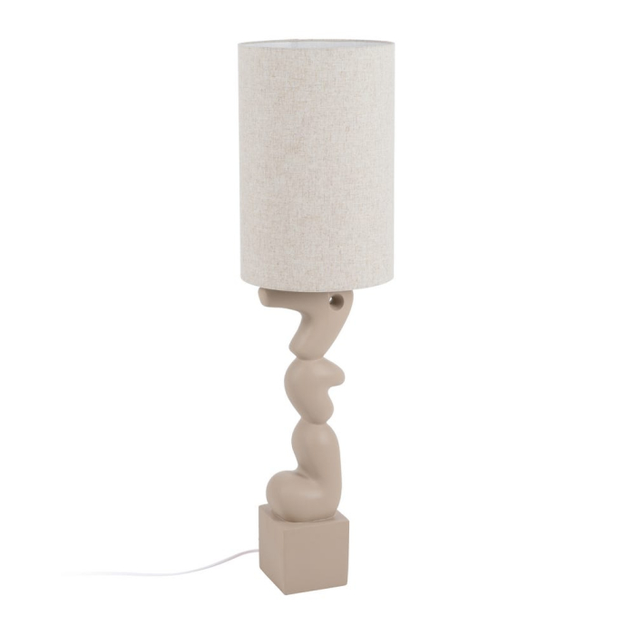 Lampadarul din rășină crem cu picior sculptural organic – abajur cilindric din in [1]