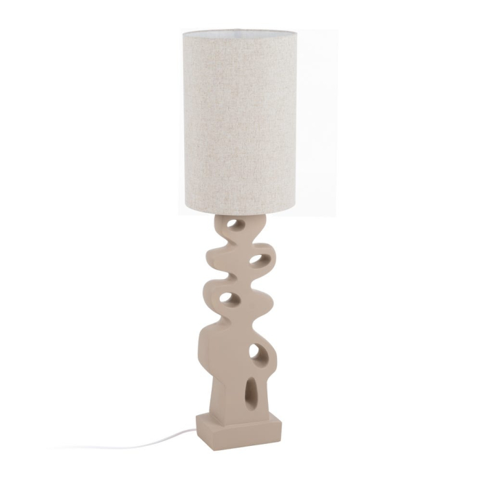 Lampadarul din rășină crem cu picior sculptural perforat – abajur cilindric din in [1]