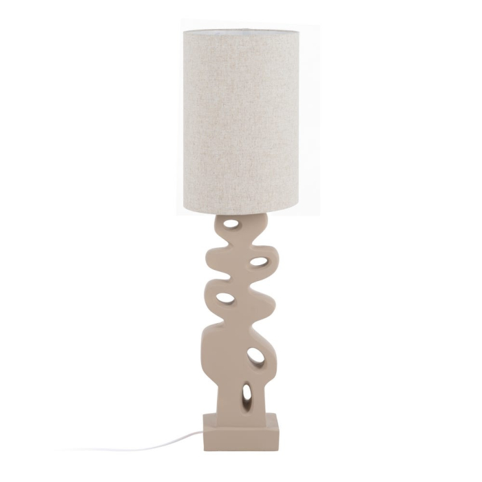 Lampadarul din rășină crem cu picior sculptural perforat – abajur cilindric din in [2]