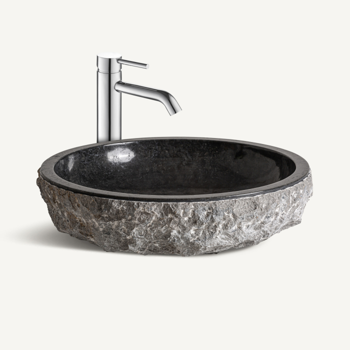 Lavoar oval din marmură neagră cu exterior brut, natural, și interior lustruit, neted [2]