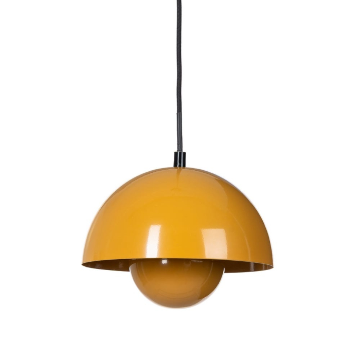 Lustră din metal portocaliu cu cupolă emisferică și sferă reflectoare – compactă [1]