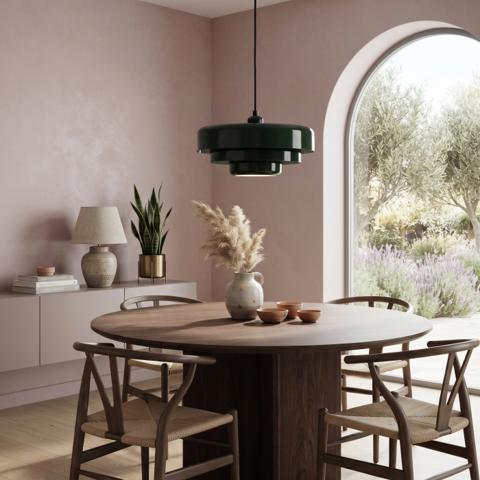Lustra din metal verde cu difuzor din sticlă – design stratificat [2]