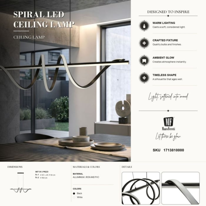 Lustră LED spirală negru lumină reglabilă [7]