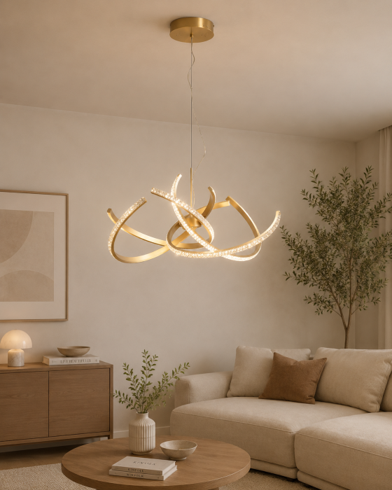 Lustră LED rotundă auriu lumină reglabilă [8]