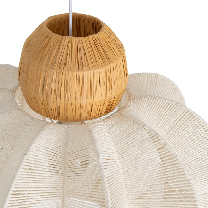 Lustră suspendată alb-natural abajur amplu [3]