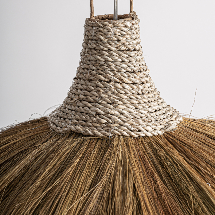 Lustra suspendata boho cu fringe voluminos din fibra naturala si corp pliabil Bayle 80x80x90 cm [3]