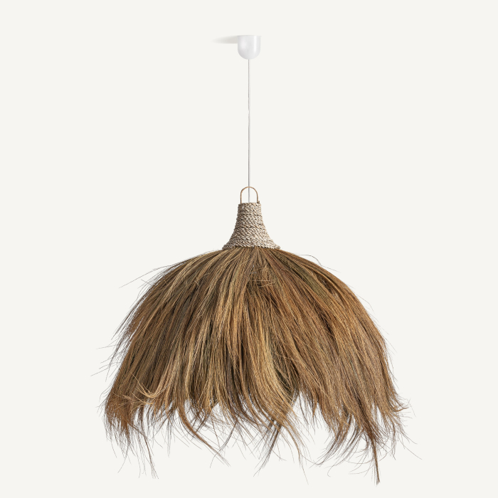 Lustra suspendata boho cu fringe voluminos din fibra naturala si corp pliabil Bayle 80x80x90 cm [2]