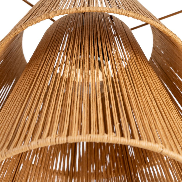 Lustră suspendată din sfoară de hârtie naturală și metal cu abajur dublu – fotografie produs principal [4]