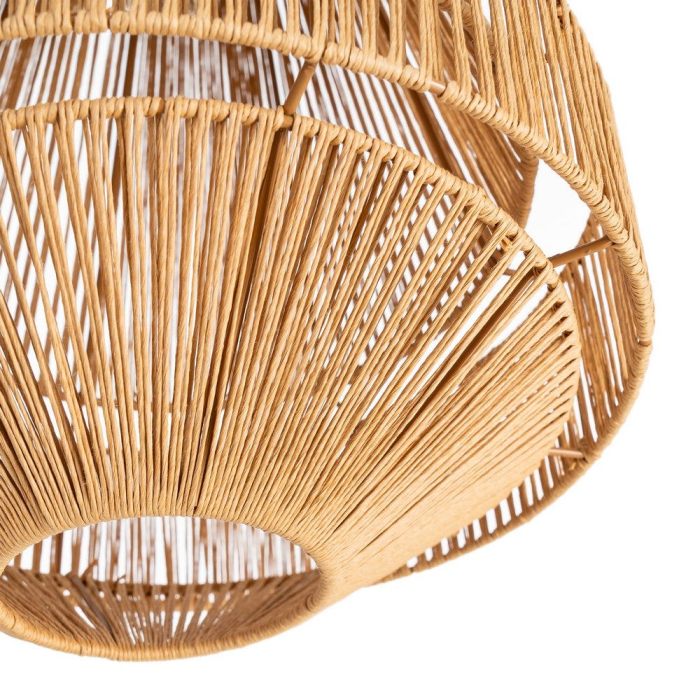 Lustră suspendată din sfoară de hârtie naturală și metal cu formă conică și bandă mediană – fotografie produs principal [3]