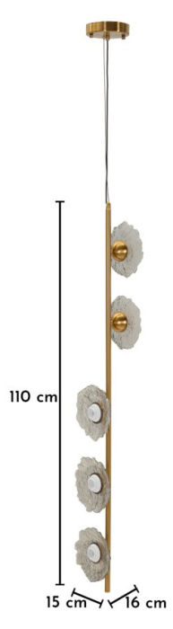 Lustră verticală franjuri sticlă gri structură aurie [6]