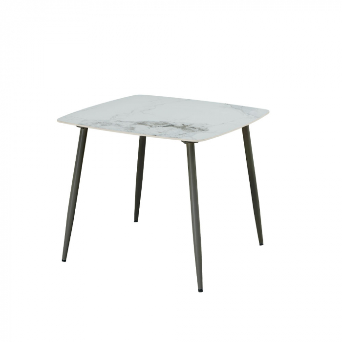 Masă dining ceramică albă Quadro cu picioare negre [1]