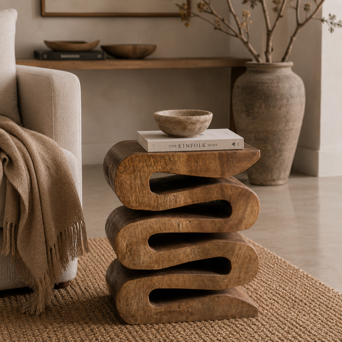 Masă auxiliară sculpturală din lemn de suar cu design organic etnic Xagar [2]