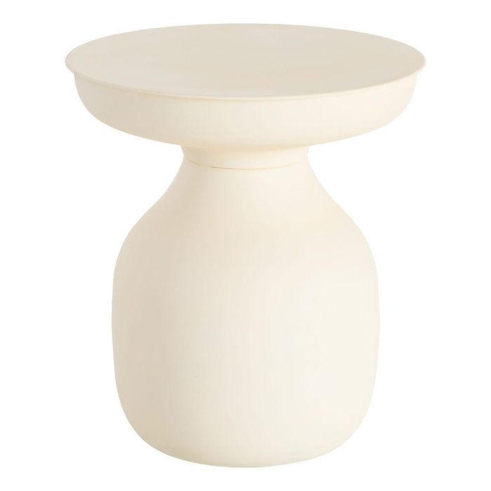 Masă auxiliară sculpturală din oțel cu blat circular plat alb crem [2]