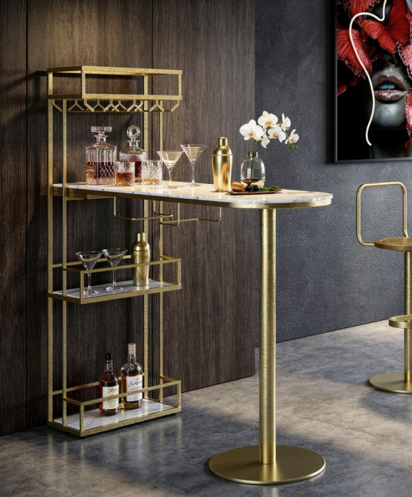Masă bar cu blat marmură artificială și structură metalică aurie [9]