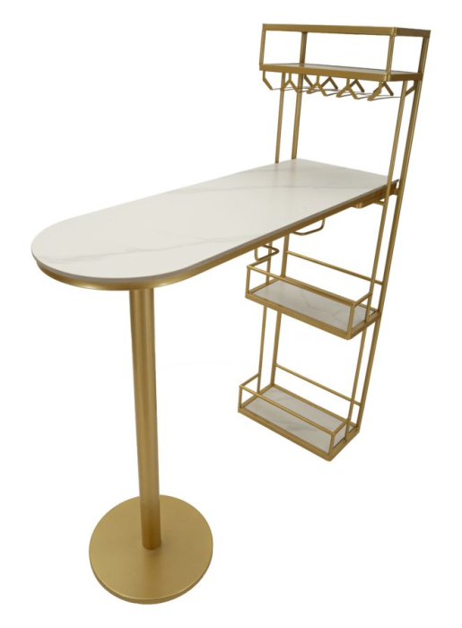 Masă bar cu blat marmură artificială și structură metalică aurie [4]