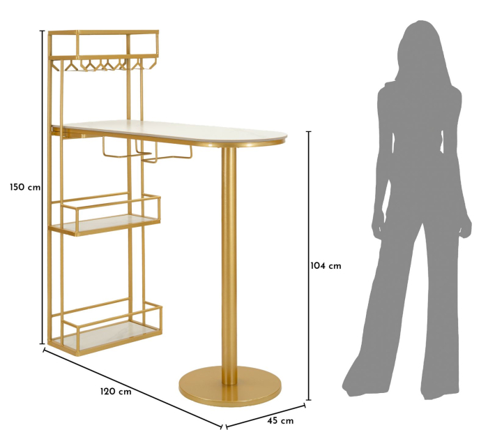 Masă bar cu blat marmură artificială și structură metalică aurie [10]