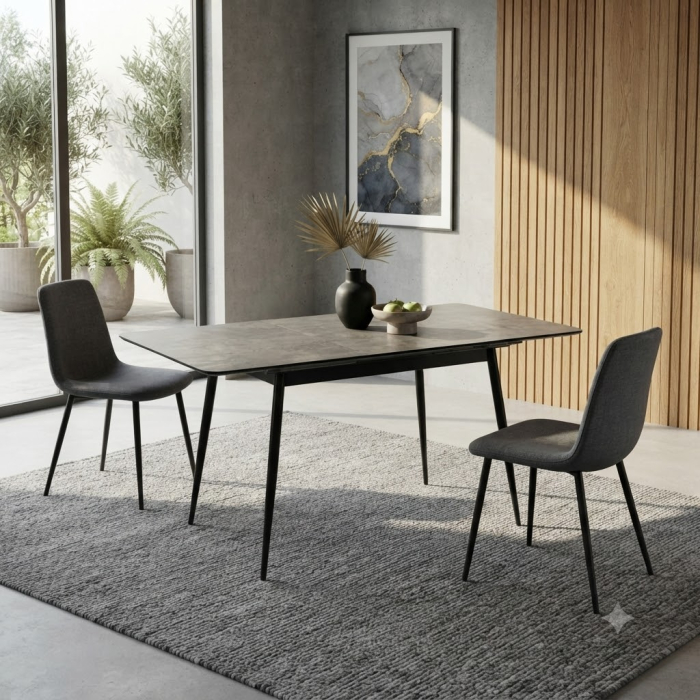Masa Bucatarie Extensibila MDF Gri, Metal Negru - CreativDeco.ro [2]