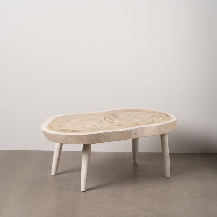 Masă cafea suar Ixia – formă neregulată, finisaj alb rustic – vedere oblică [1]