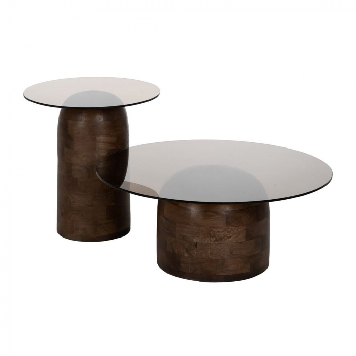 masa cafea rotunda mango sticla fumurie design sculptural [3]