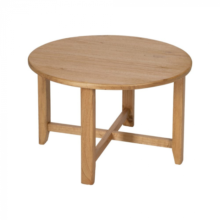 Masă cafea rotundă lemn mindi natural cu blat gros și structură în cruce [2]