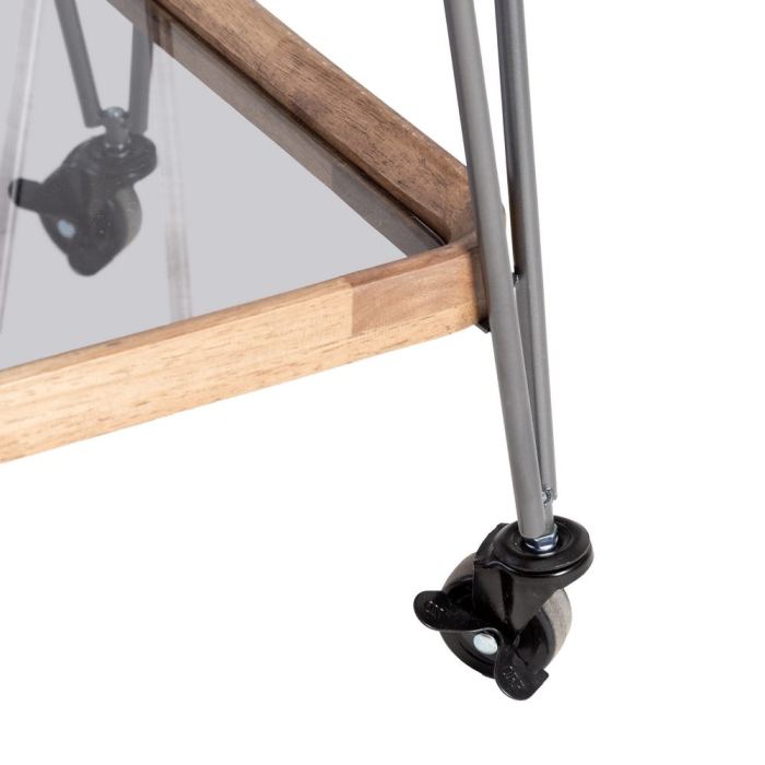 Masă de bar cu roți lemn de cauciuc, metal negru [4]