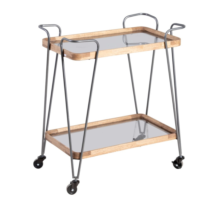 Masă de bar cu roți lemn de cauciuc, metal negru [2]