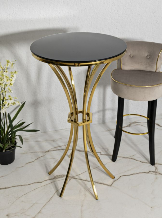 Masă de bar din metal auriu cu blat rotund [5]