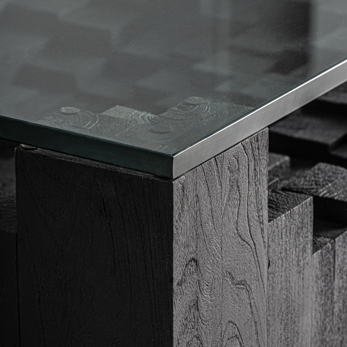 Masa de cafea din lemn de mango negru cu blat din sticla fumurie PÈTRIA [3]