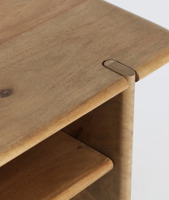 Masă de cafea din lemn de mango maro deschis – masă cu raft inferior și design scandinav [2]