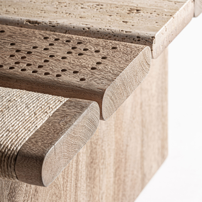 Masă de cafea din lemn de mango și marmură cu design sculptural Jacquard [6]