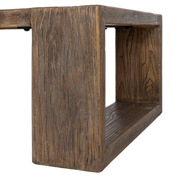 Masa de cafea din lemn de ulm reciclat cu design arhitectural wabi-sabi [9]