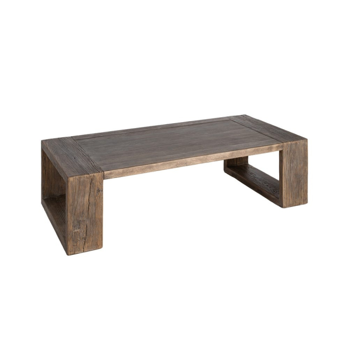 Masa de cafea din lemn de ulm reciclat cu design arhitectural wabi-sabi [3]