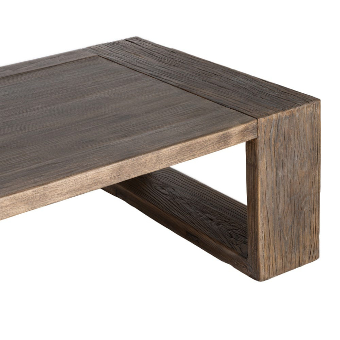 Masa de cafea din lemn de ulm reciclat cu design arhitectural wabi-sabi [4]