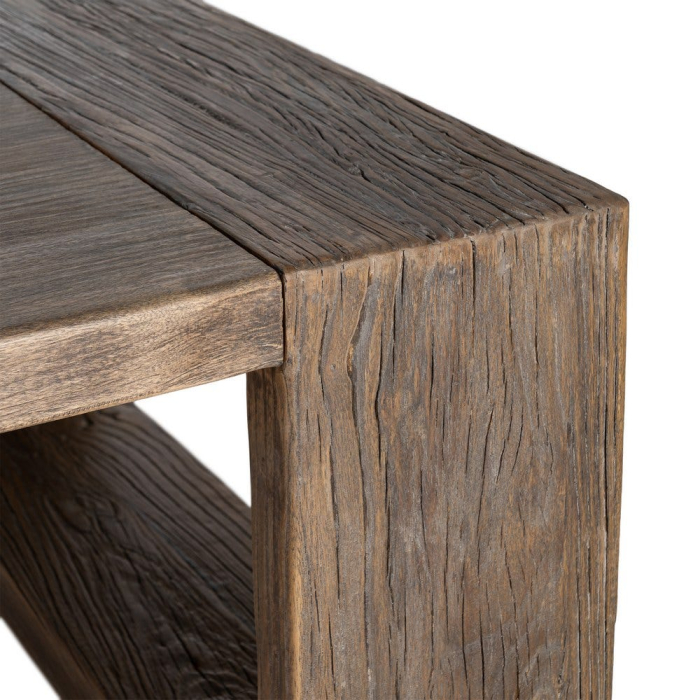 Masa de cafea din lemn de ulm reciclat cu design arhitectural wabi-sabi [7]