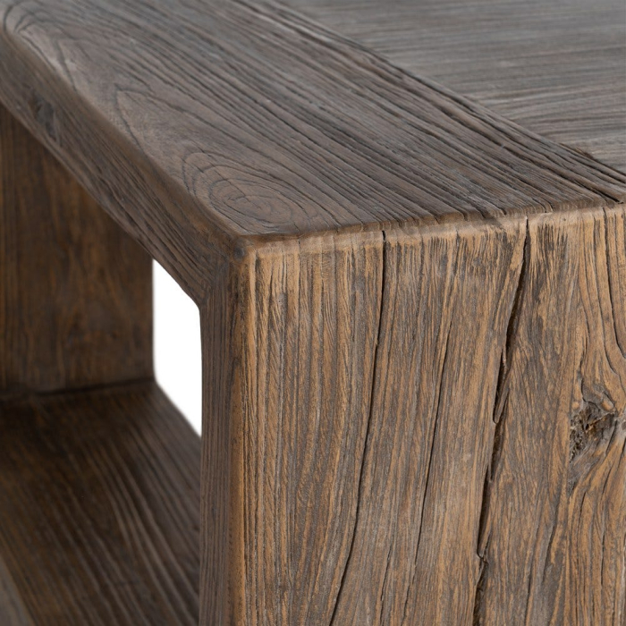 Masa de cafea din lemn de ulm reciclat cu design arhitectural wabi-sabi [6]