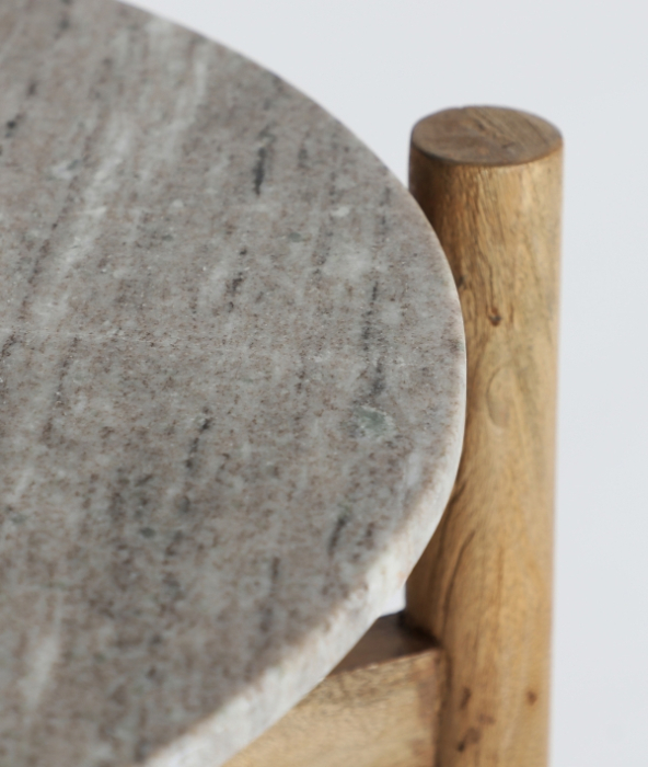 Masă de cafea LACAUNE – marmură gri și lemn de mango maro [4]