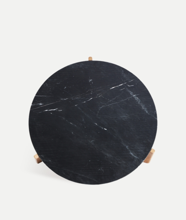 Masă de cafea din marmură neagră și lemn de mango maro – masă rotundă cu blat de marmură [4]