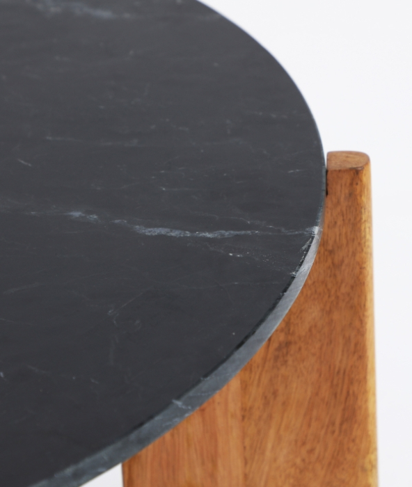 Masă de cafea din marmură neagră și lemn de mango maro – masă rotundă cu blat de marmură [2]