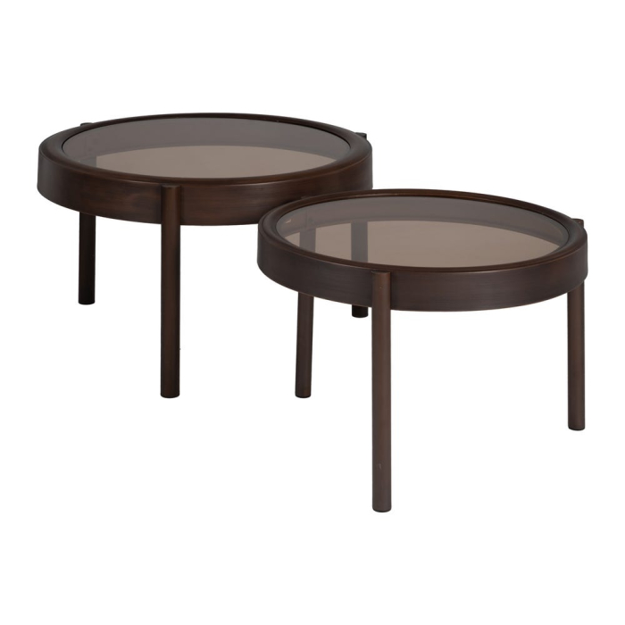 Masă de cafea din metal și sticlă maro închis cu blat rotund și ramă lată [3]