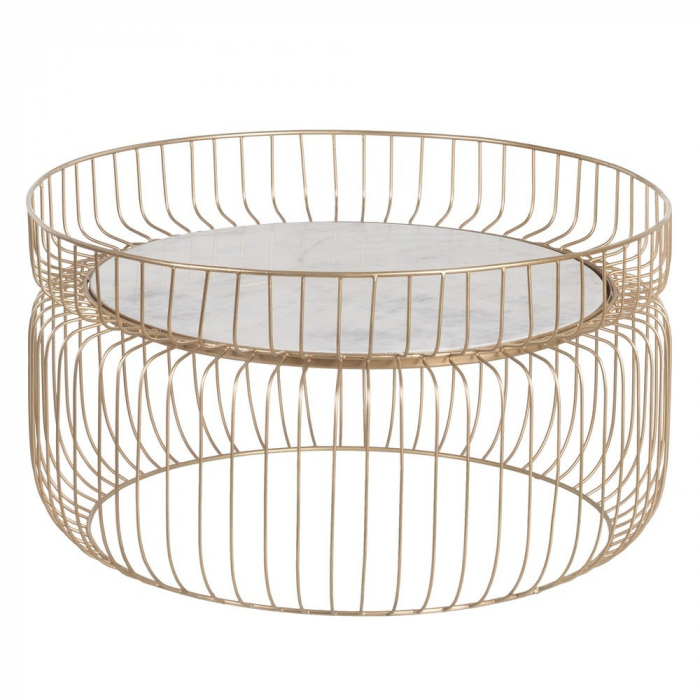 Masă rotundă marmură albă cu structură aurie glam [3]