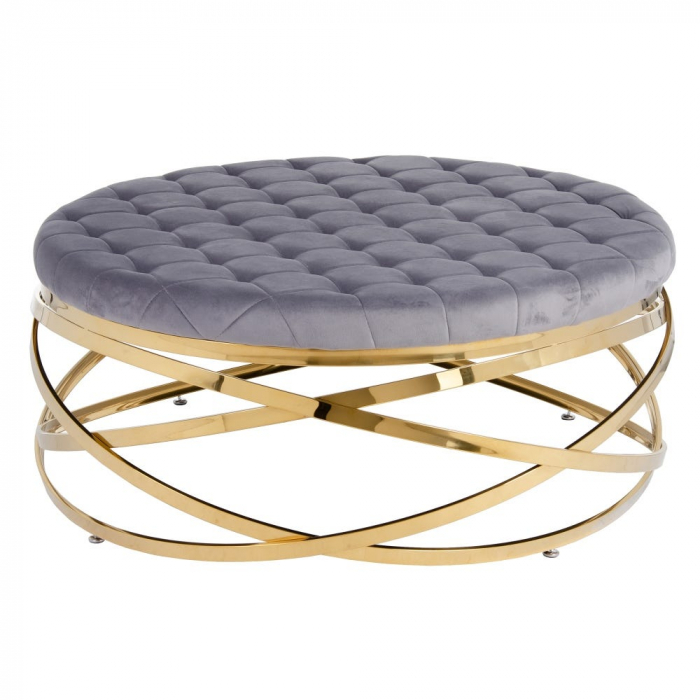 Masă glam tapițată gri cu bază metal aurie sculpturală [3]