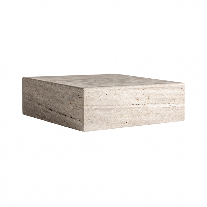 Măsuță joasă travertin bej, formă pătrată minimalistă. [2]