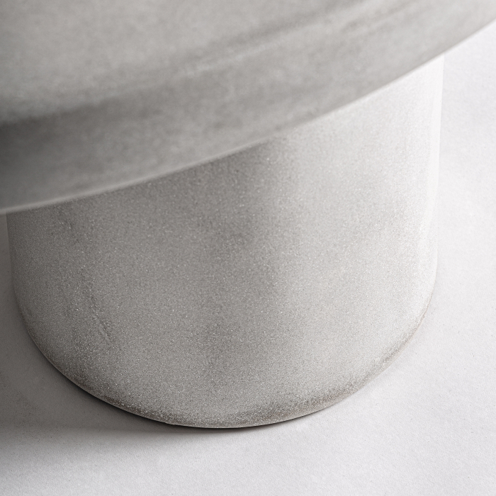 Masă cafea rotundă gres alb mat, design minimal-brutalist. [3]