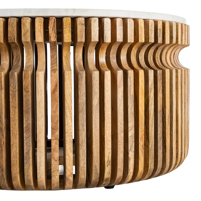 Masă cafea rotundă lemn de mango și marmură [7]