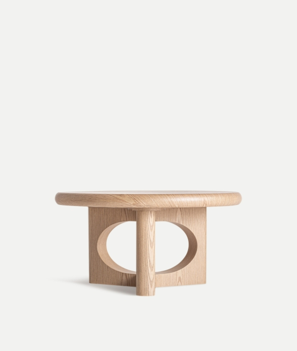 Masă de cafea rotundă din lemn maro deschis cu blat gros Lira 80 x 80 x 40 cm [2]