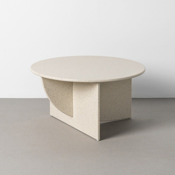 Masă de cafea rotundă MDF alb terrazzo joasă [2]