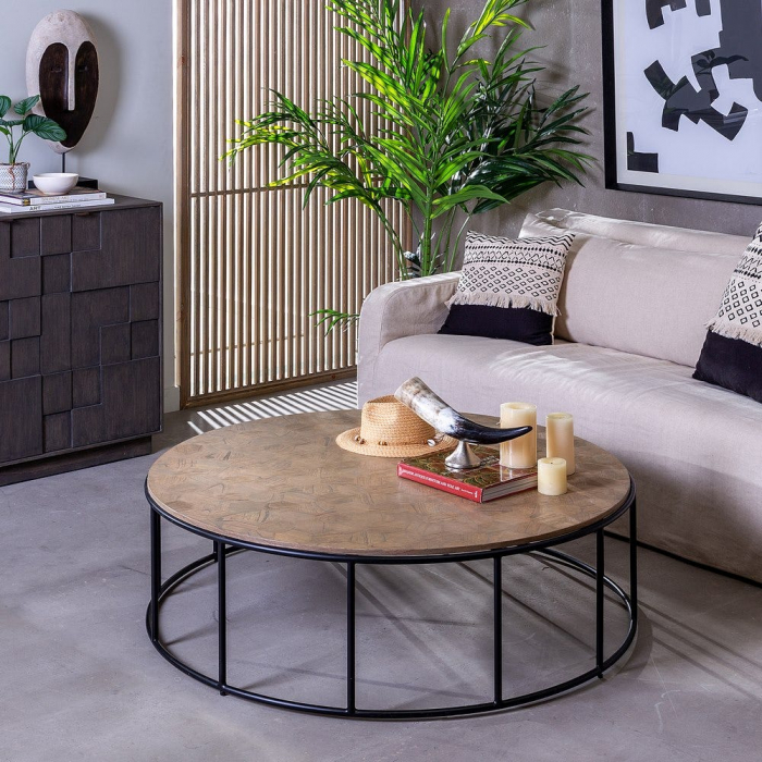 Masă rotundă MDF natur cu cadru metalic circular [2]