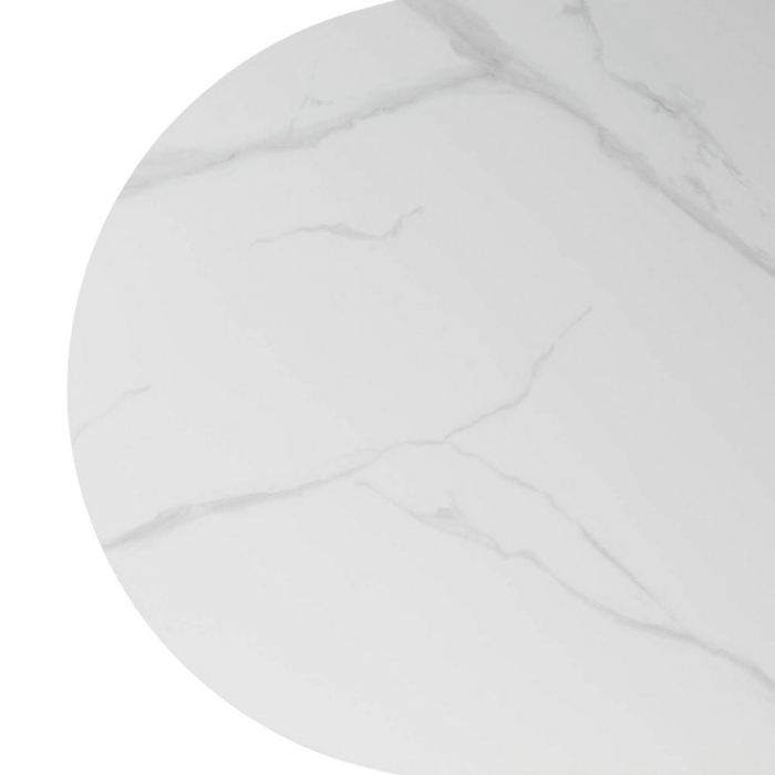 Masă de dining albă blat ceramic marmură, picioare MDF [7]