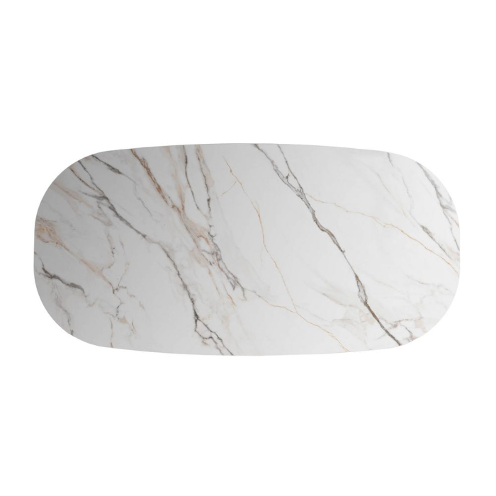 Masă de dining albă picior central MDF maro, blat ceramic [5]
